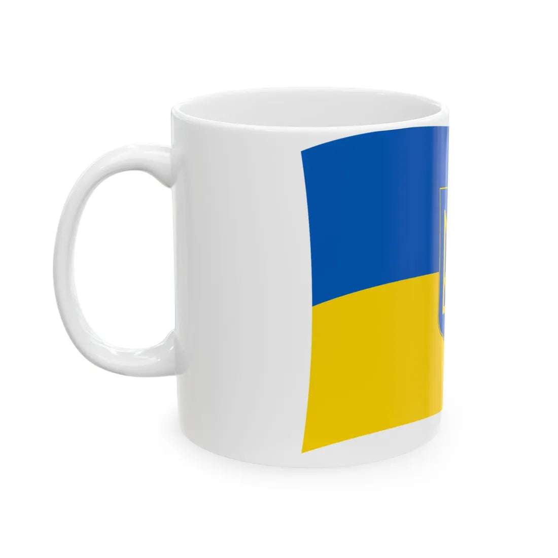 Flag of Ukraine with waves with coat of arms (Ukraine) White Coffee Mug - Go Mug Yourself