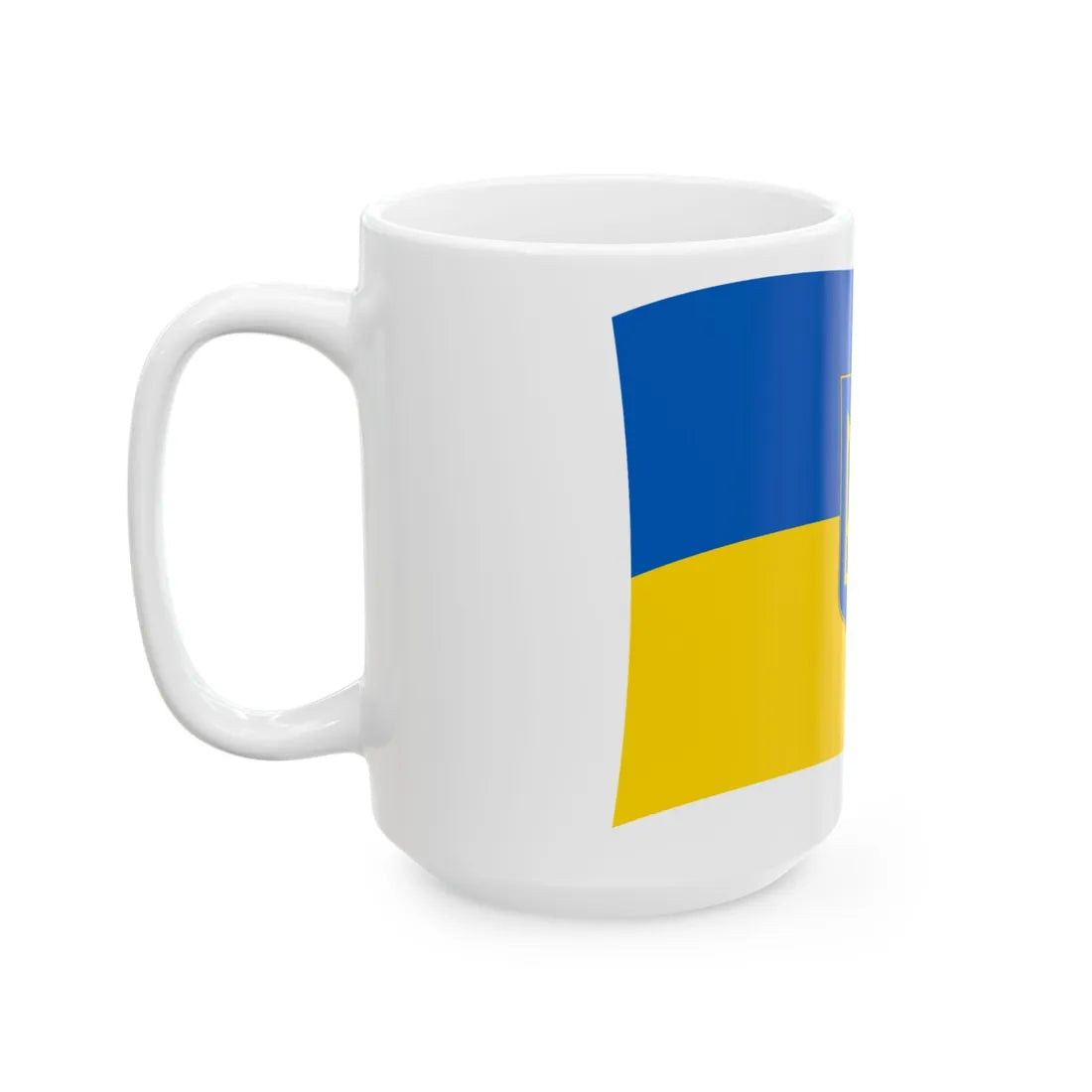Flag of Ukraine with waves with coat of arms (Ukraine) White Coffee Mug - Go Mug Yourself