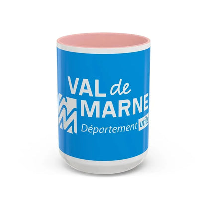 Flag of Val de Marne France - Accent Coffee Mug 15oz Pink - Go Mug Yourself
