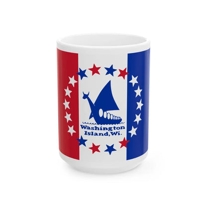 Flag of Washington Island Wisconsin (United States) White Coffee Mug 15oz - Go Mug Yourself