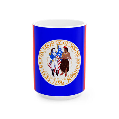 Flag of Wayne County Michigan (United States) White Coffee Mug 15oz - Go Mug Yourself