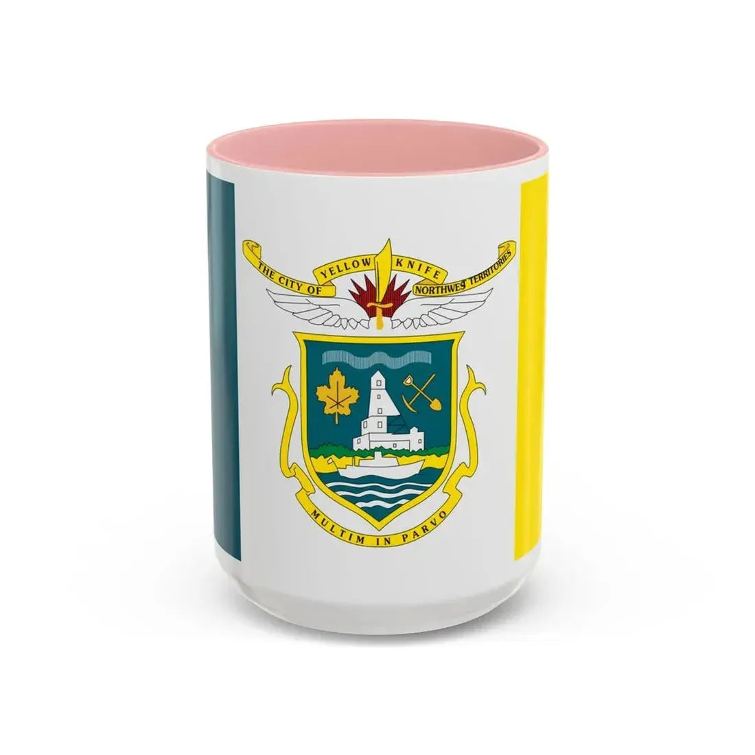 Flag of Yellowknife NWT Canada - Accent Coffee Mug 15oz Pink - Go Mug Yourself