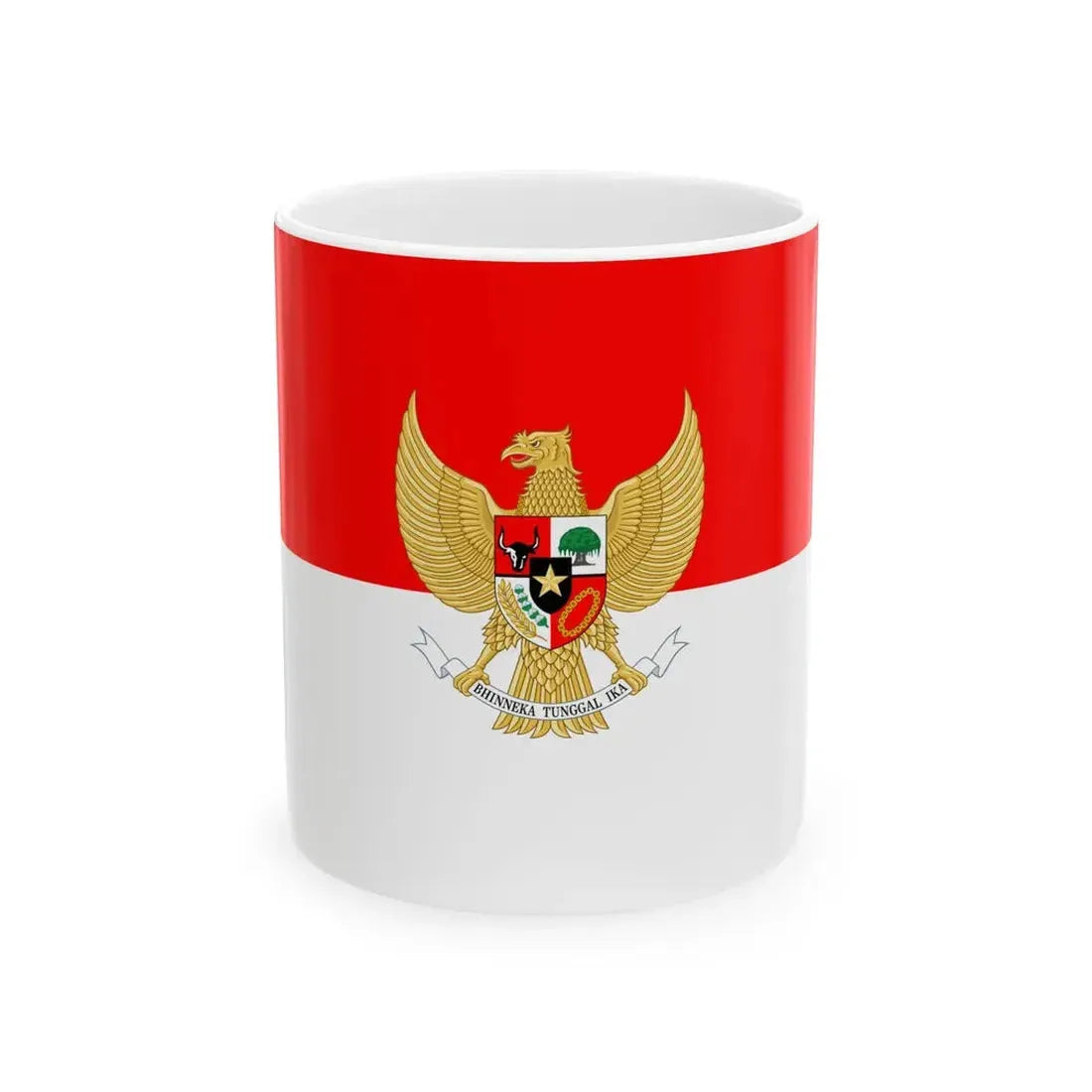Flag with coat of arms of Indonesia (Indonesia) White Coffee Mug 11oz - Go Mug Yourself