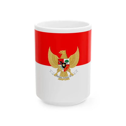 Flag with coat of arms of Indonesia (Indonesia) White Coffee Mug 15oz - Go Mug Yourself