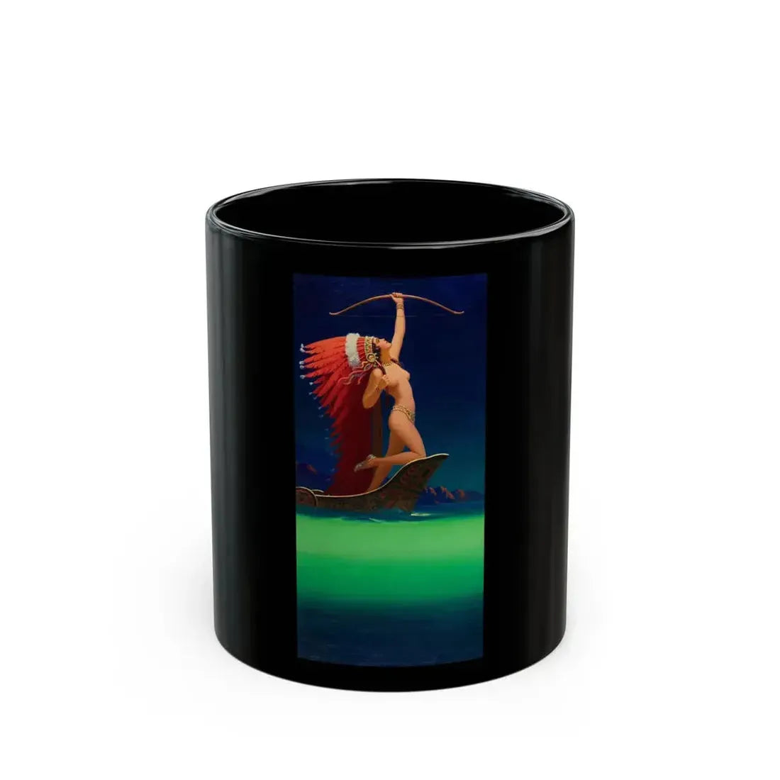 Flaming Arrow, calendar illustration, c. 1934 - Black Coffee Mug 11oz - Go Mug Yourself
