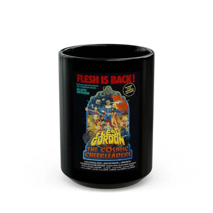 FLESH GORDON MEETS THE COSMIC CHEERLEADERS 1990 Movie Poster - Black Coffee Mug 15oz - Go Mug Yourself