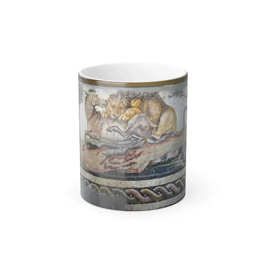 Floor Mosaic with a Lion Attacking an Onager (Roman, c AD 150) - Color Changing Mug 11oz 11oz - Go Mug Yourself