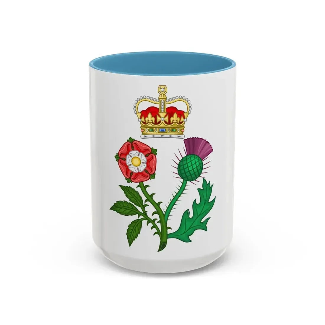 Floral Badge of Great Britain - Accent Coffee Mug 15oz Light Blue - Go Mug Yourself