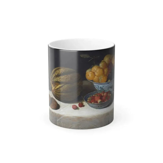 Floris van Dijck (1575-1651) Still Life with Melons, Plums, Cherries, and Bread on a Table Draped with a-0 - Color Changing Mug 11oz 11oz - Go Mug Yourself