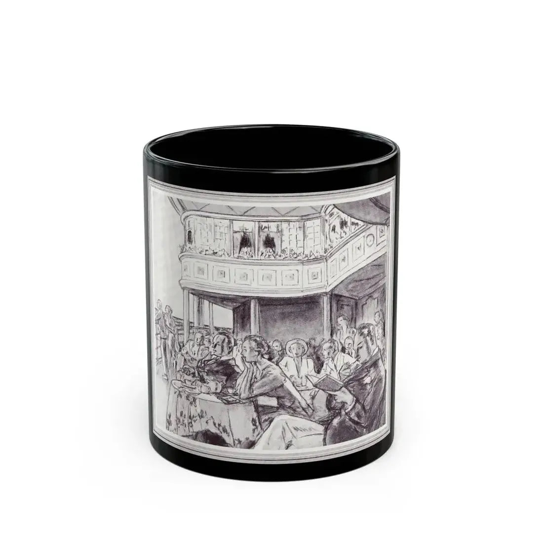 Flower banked Cafe 'Famous Four', Scribner's Magazine, February 1938 - Black Coffee Mug 11oz - Go Mug Yourself