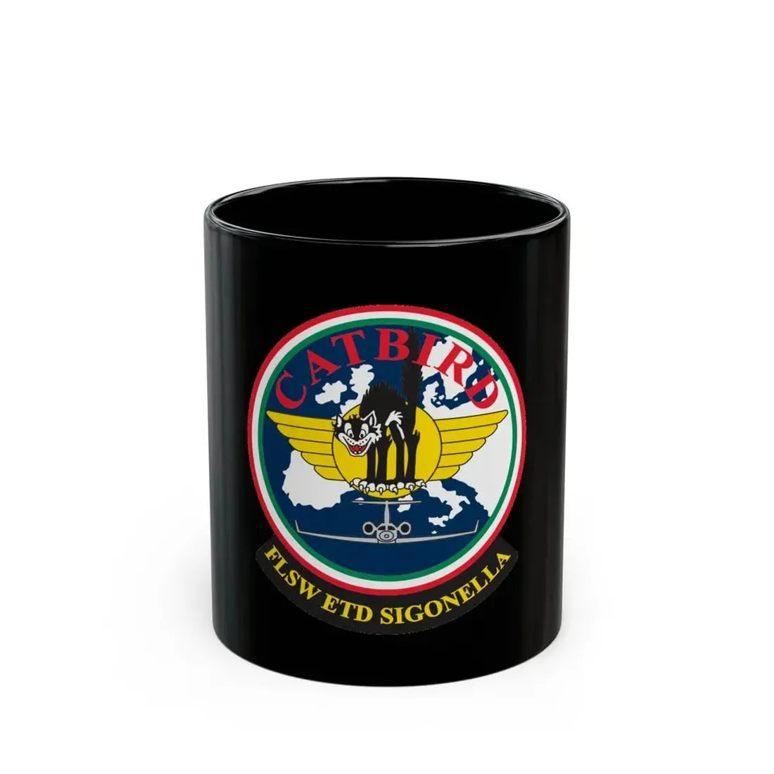 FLSW ETD Sigonella Catbird Fleet Logistics Support Wing Executive Transport Detachment (U.S. Navy) Black Coffee Mug 11oz - Go Mug Yourself