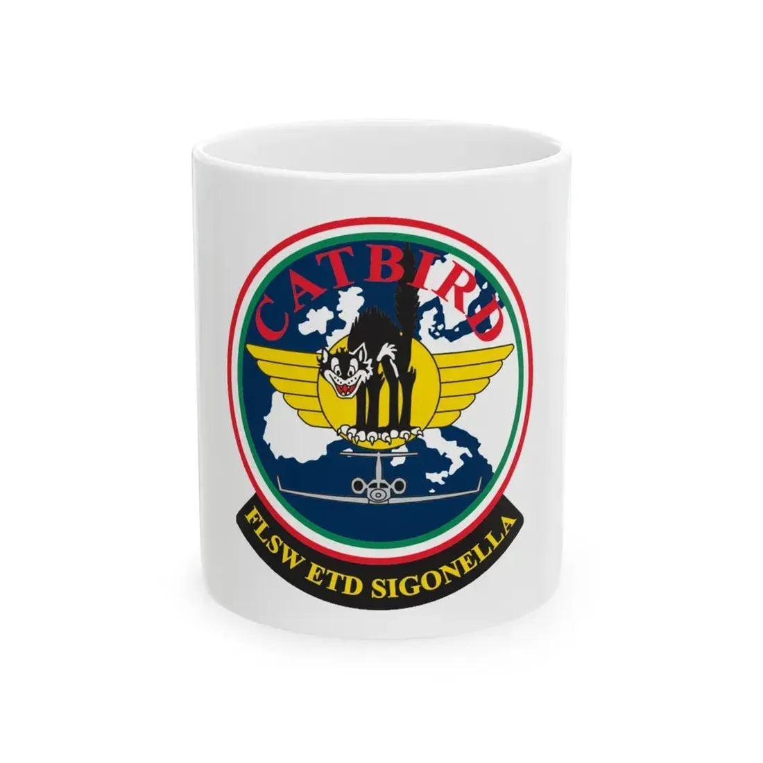 FLSW ETD Sigonella Catbird Fleet Logistics Support Wing Executive Transport Detachment (U.S. Navy) White Coffee Mug 11oz - Go Mug Yourself