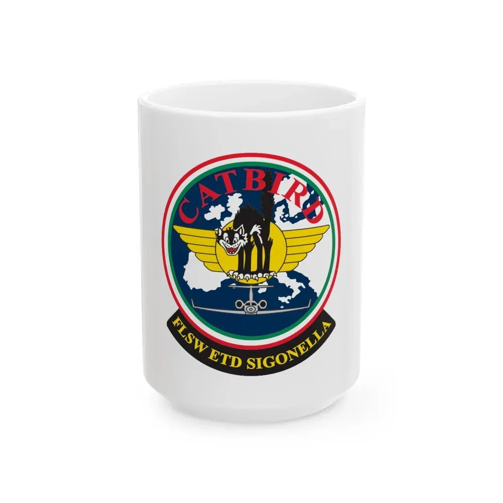 FLSW ETD Sigonella Catbird Fleet Logistics Support Wing Executive Transport Detachment (U.S. Navy) White Coffee Mug 15oz - Go Mug Yourself