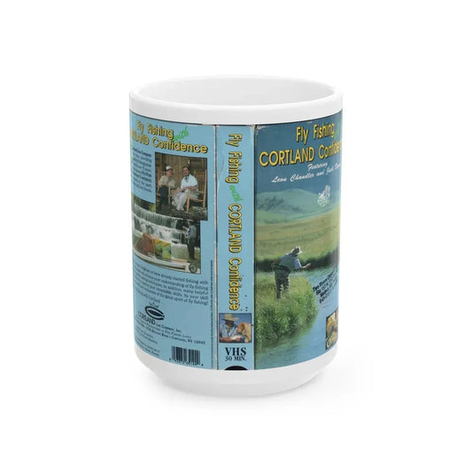 FLY FISHING WITH CORTLAND CONFIDENCE (VHS COVER) - White Coffee Mug 15oz - Go Mug Yourself