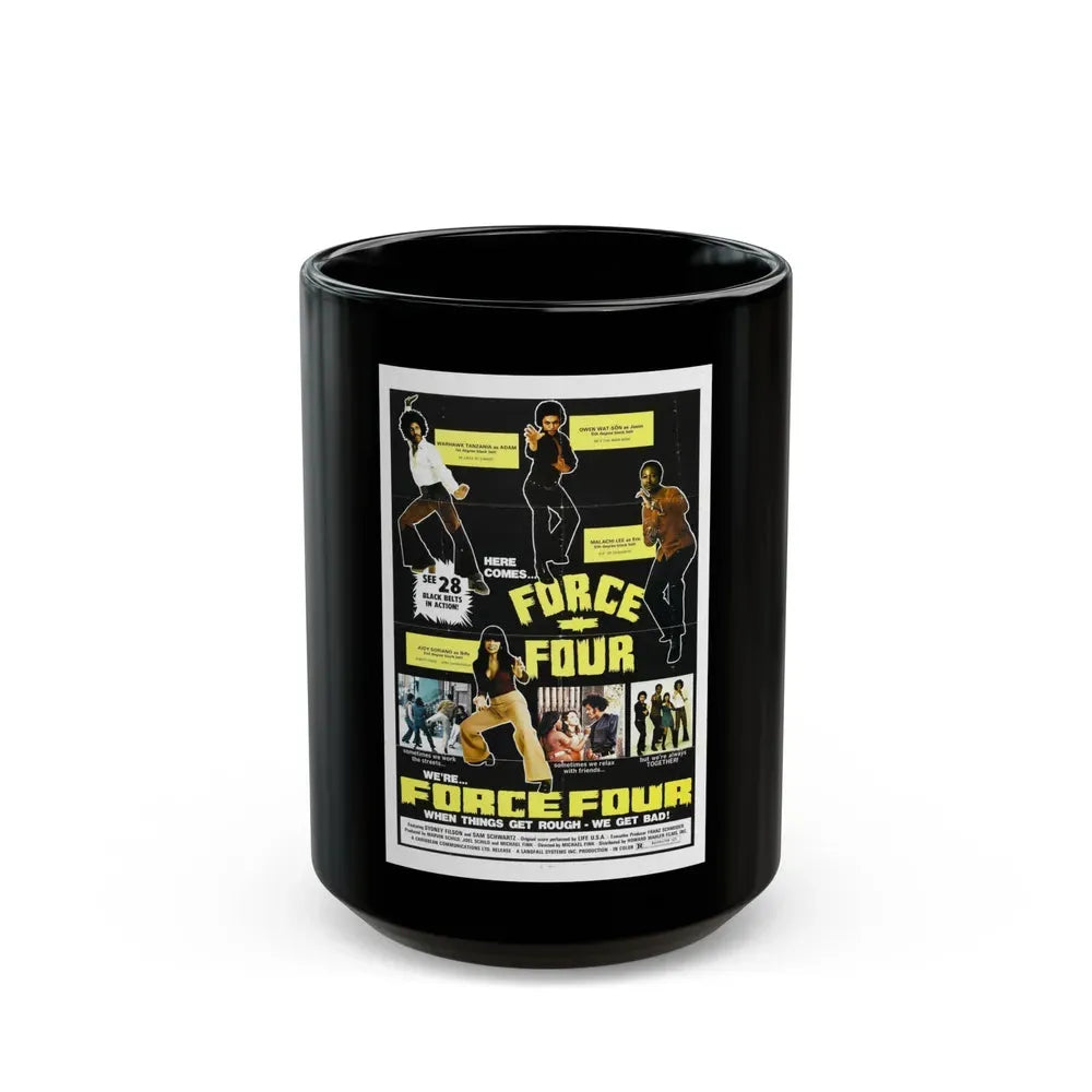 FORCE FOUR 1975 Movie Poster - Black Coffee Mug 15oz - Go Mug Yourself