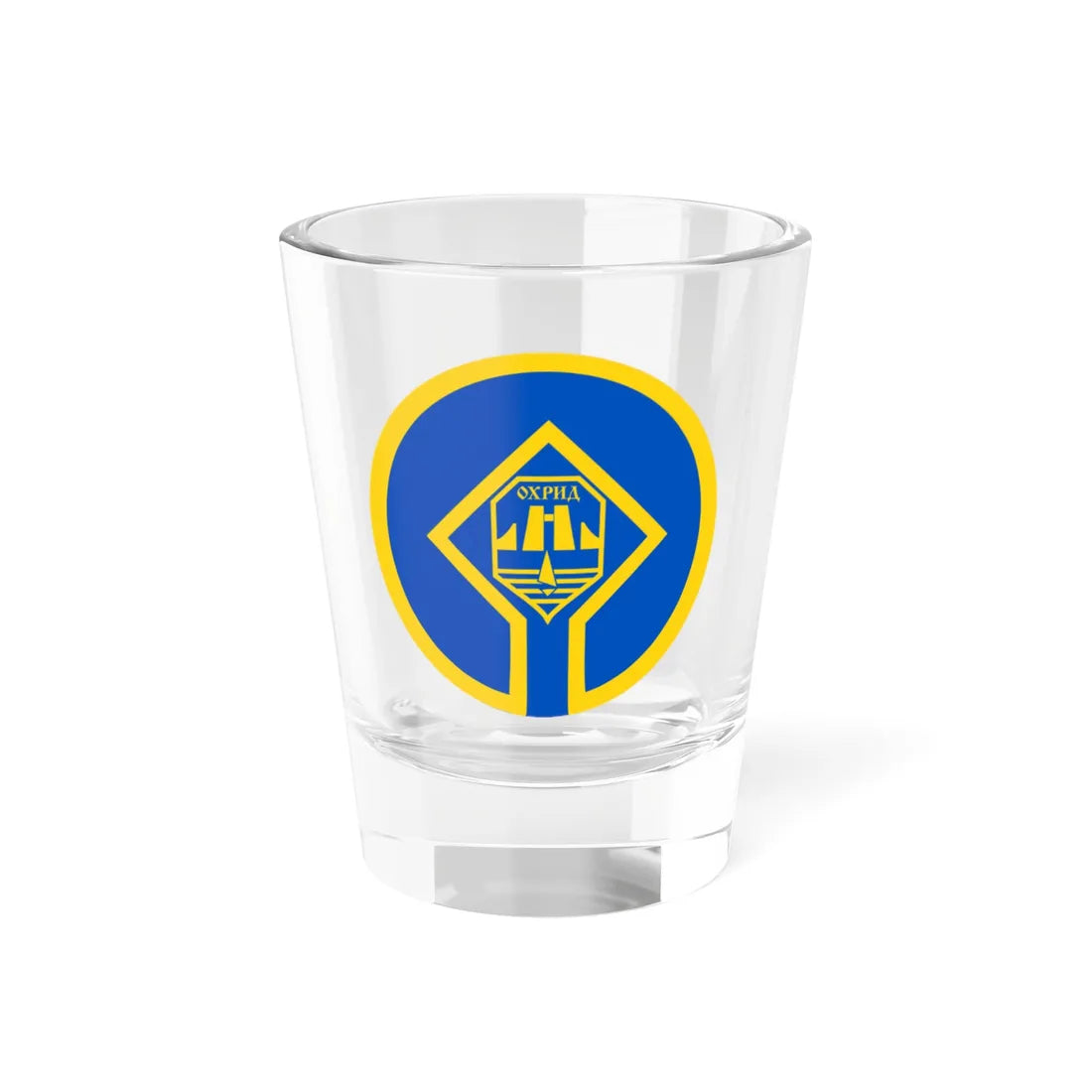 Former coat of arms of Ohrid Municipality (North Macedonia) (Coat of Arms) Shot Glass 1.5oz 1.5oz - Go Mug Yourself
