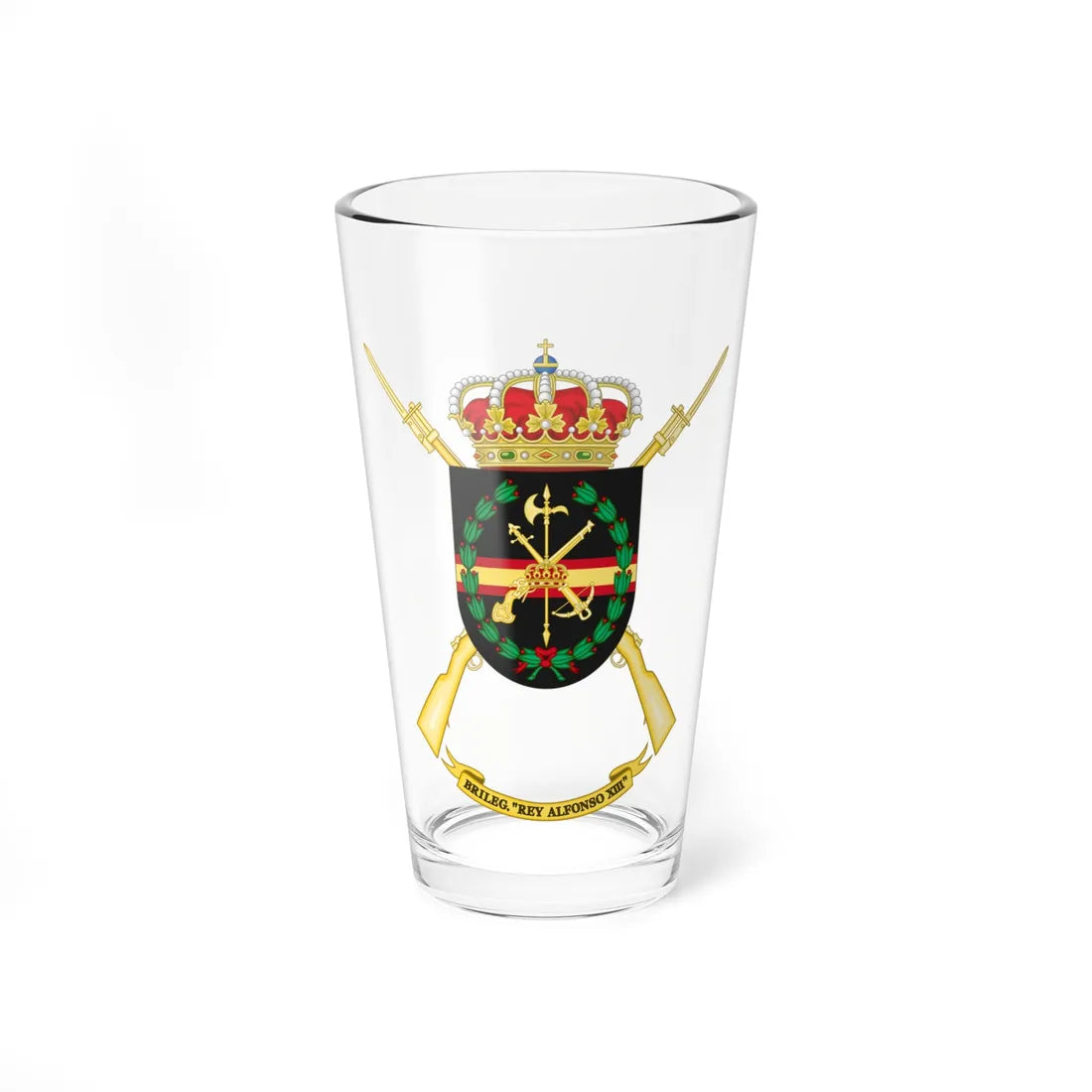 Former Coat of Arms of the 2nd Spanish Legion Brigade King Alfonso XIII (Spain) (Coat of Arms) Pint Glass 16oz 16oz - Go Mug Yourself