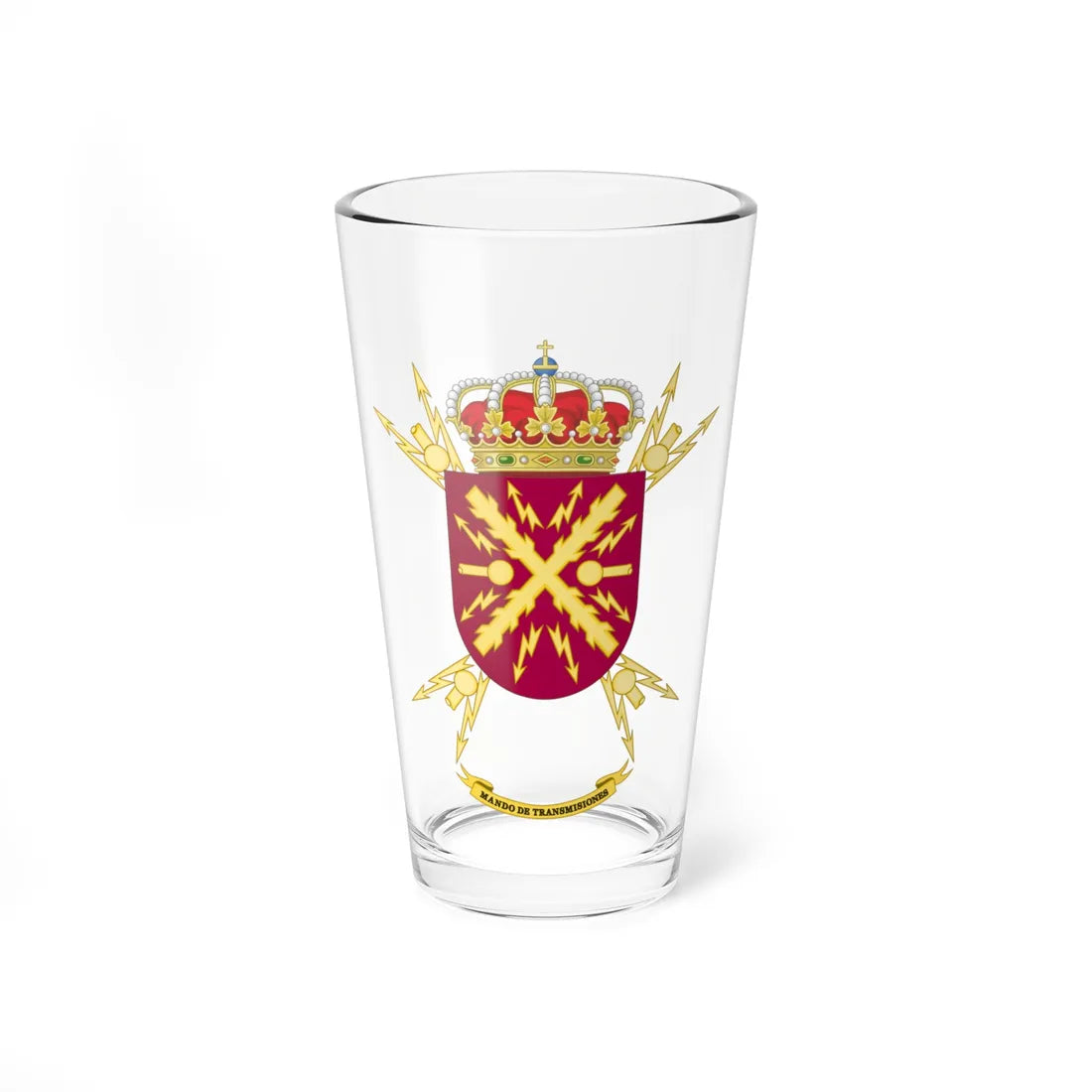 Former Coat of Arms of the Spanish Army Signals Command (Spain) (Coat of Arms) Pint Glass 16oz 16oz - Go Mug Yourself