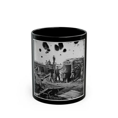 Fort Burnham, Va. (The Former Confederate Fort Harrison). Federal Soldiers In Front Of Bomb-Proof Headquarters (U.S. Civil War) Black Coffee Mug 11oz - Go Mug Yourself