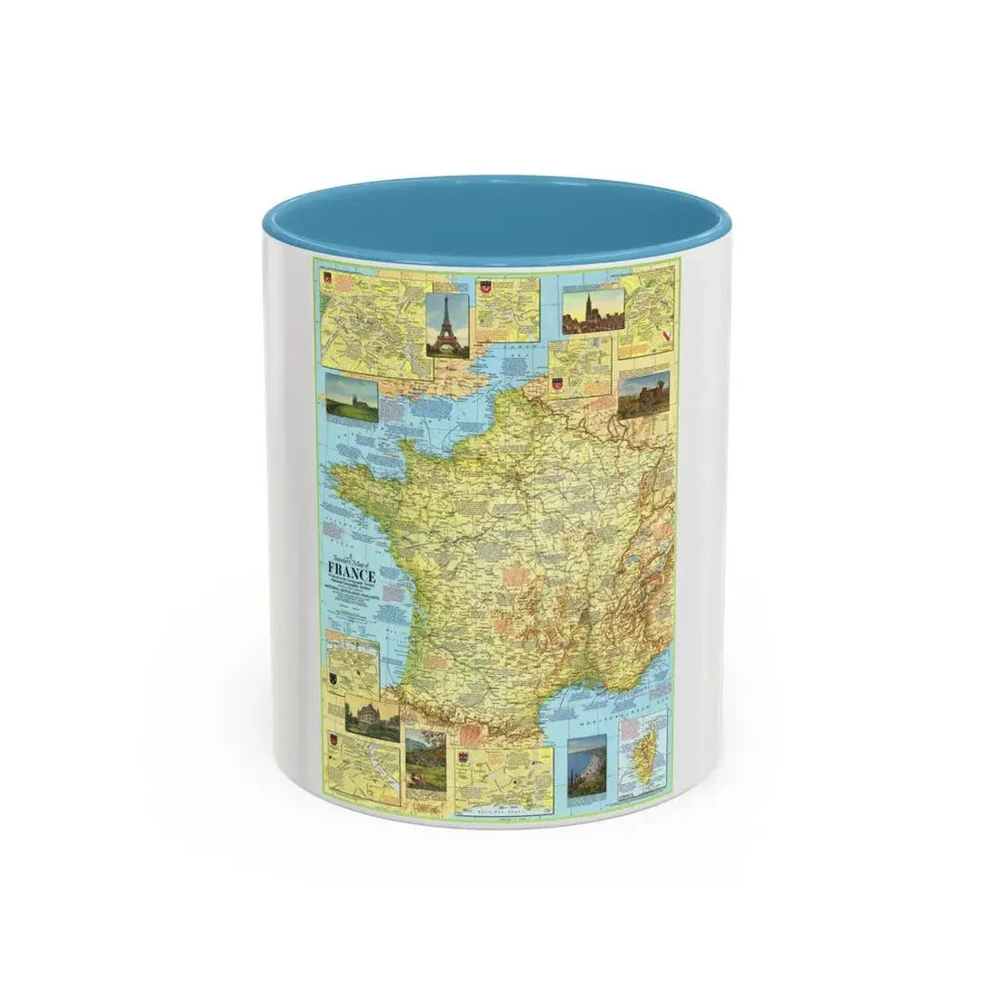 France - A Traveller's Map 1 (1971) (Map) Accent Coffee Mug 11oz Light Blue - Go Mug Yourself