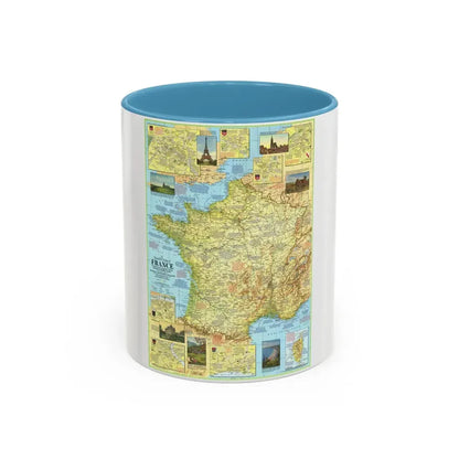France - A Traveller's Map 1 (1971) (Map) Accent Coffee Mug 11oz Light Blue - Go Mug Yourself