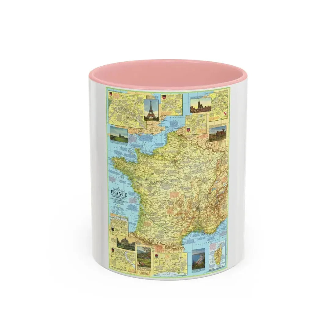 France - A Traveller's Map 1 (1971) (Map) Accent Coffee Mug 11oz Pink - Go Mug Yourself