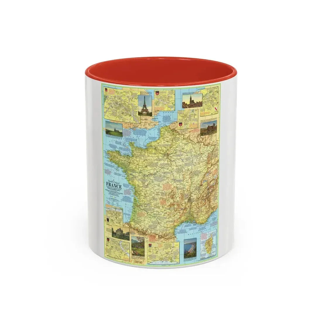 France - A Traveller's Map 1 (1971) (Map) Accent Coffee Mug 11oz Red - Go Mug Yourself