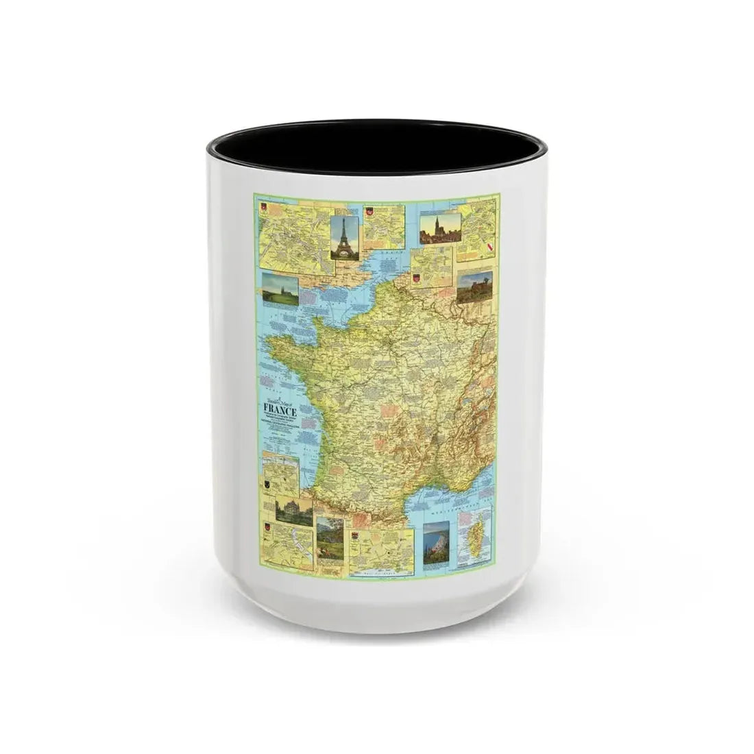 France - A Traveller's Map 1 (1971) (Map) Accent Coffee Mug 15oz Black - Go Mug Yourself