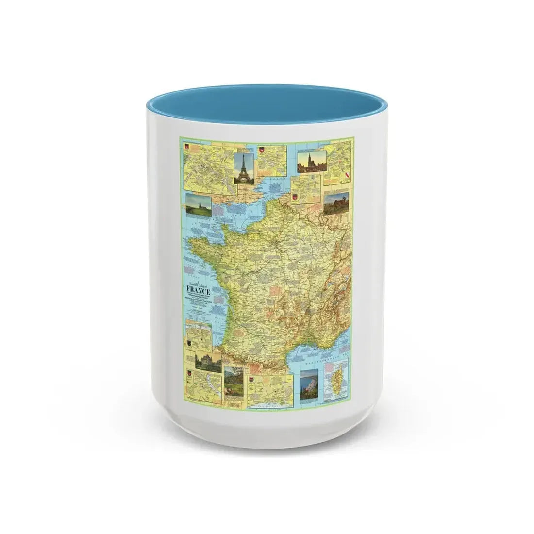 France - A Traveller's Map 1 (1971) (Map) Accent Coffee Mug 15oz Light Blue - Go Mug Yourself