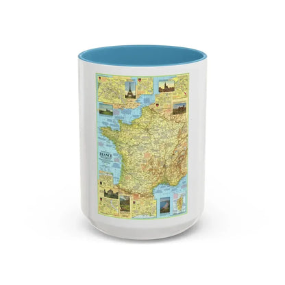 France - A Traveller's Map 1 (1971) (Map) Accent Coffee Mug 15oz Light Blue - Go Mug Yourself