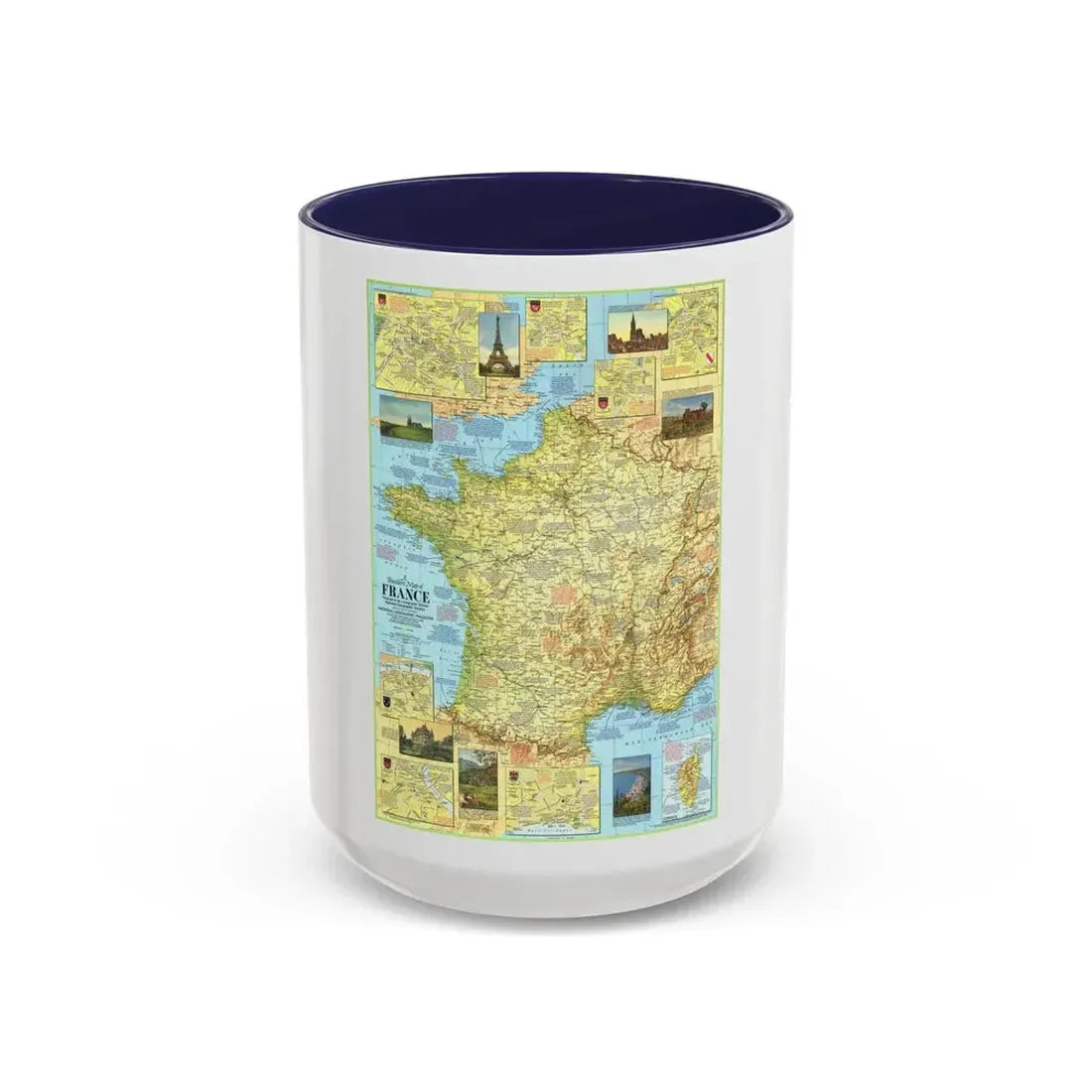 France - A Traveller's Map 1 (1971) (Map) Accent Coffee Mug 15oz Navy - Go Mug Yourself