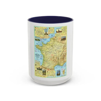 France - A Traveller's Map 1 (1971) (Map) Accent Coffee Mug 15oz Navy - Go Mug Yourself