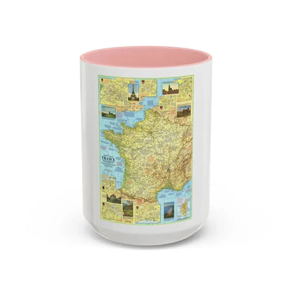 France - A Traveller's Map 1 (1971) (Map) Accent Coffee Mug 15oz Pink - Go Mug Yourself