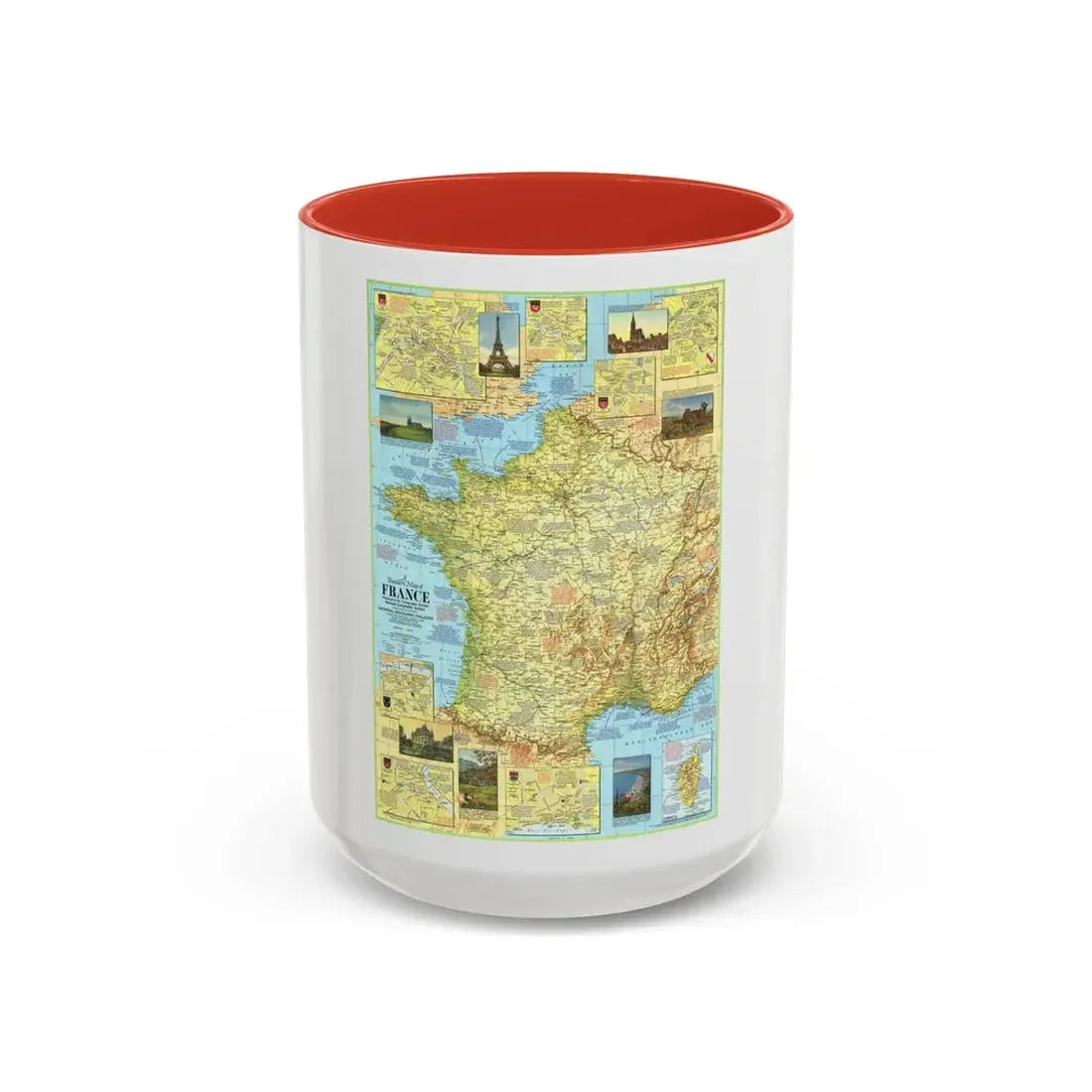 France - A Traveller's Map 1 (1971) (Map) Accent Coffee Mug 15oz Red - Go Mug Yourself