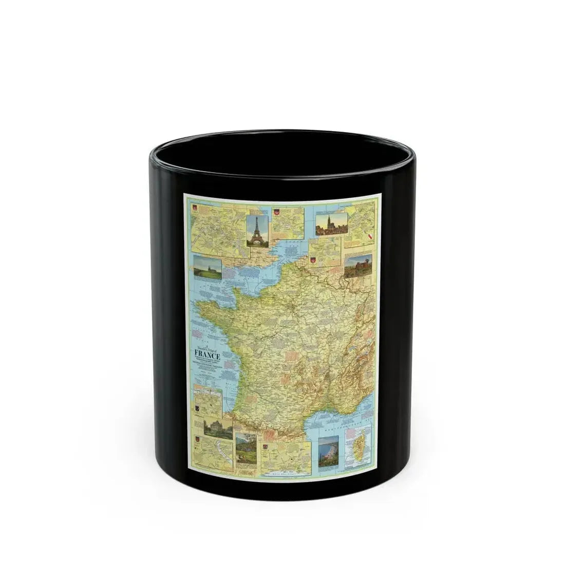 France - A Traveller's Map 1 (1971) (Map) Black Coffee Mug 11oz - Go Mug Yourself