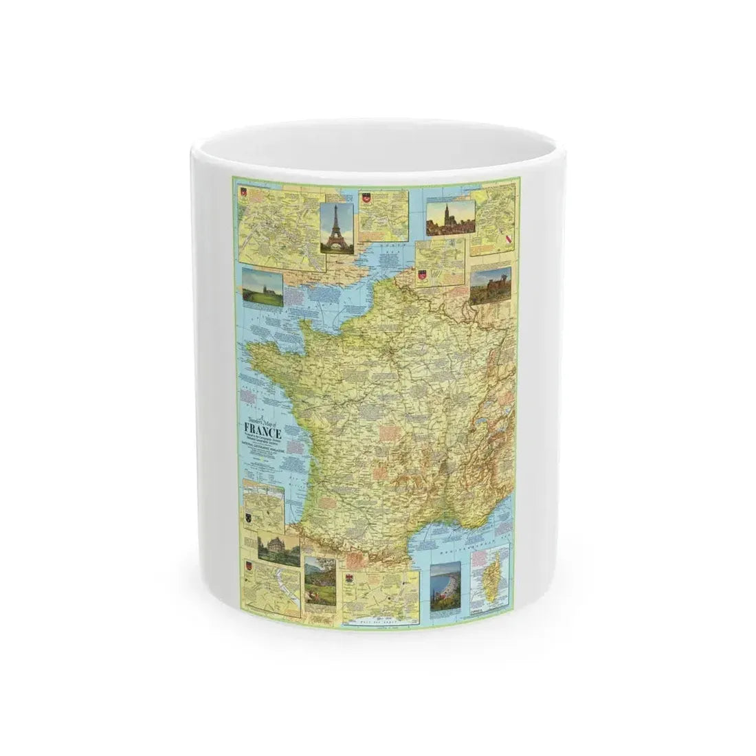 France - A Traveller's Map 1 (1971) (Map) White Coffee Mug 11oz - Go Mug Yourself