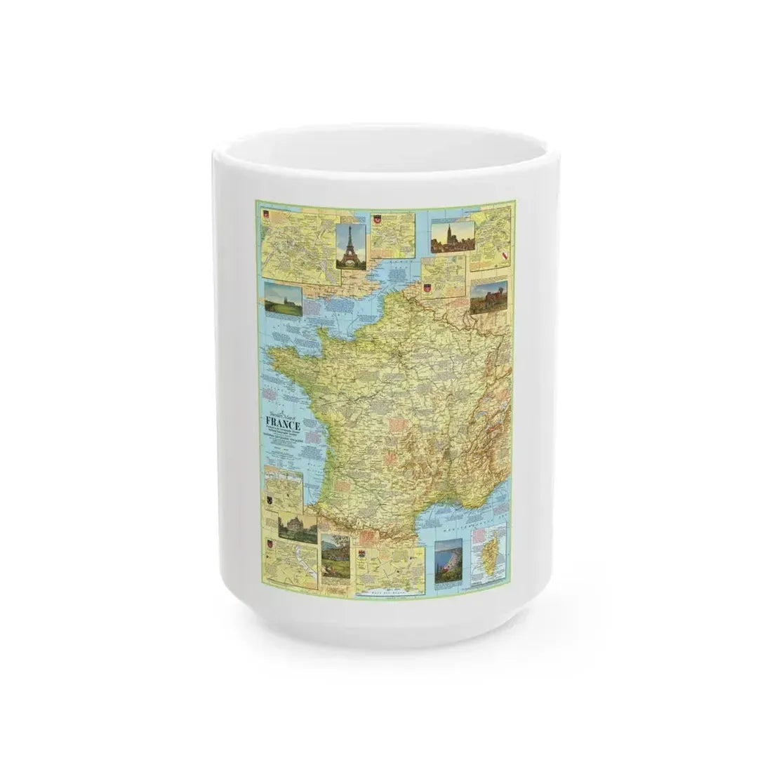 France - A Traveller's Map 1 (1971) (Map) White Coffee Mug 15oz - Go Mug Yourself
