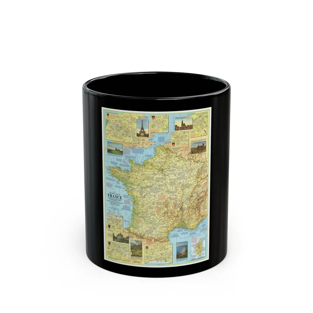 France - A Traveller's Map 1 (1971) (Map) Black Coffee Mug-11oz-Go Mug Yourself