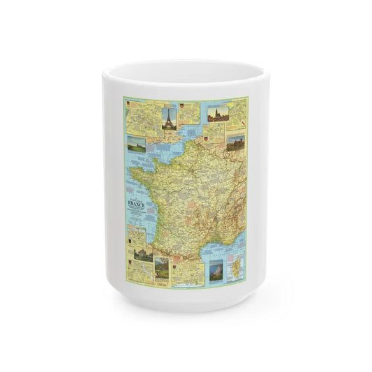 France - A Traveller's Map 1 (1971) (Map) White Coffee Mug-15oz-Go Mug Yourself