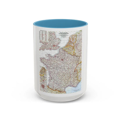 France, Belgium, and the Netherlands (1960) (Map) Accent Coffee Mug 15oz Light Blue - Go Mug Yourself