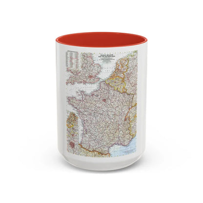 France, Belgium, and the Netherlands (1960) (Map) Accent Coffee Mug 15oz Red - Go Mug Yourself