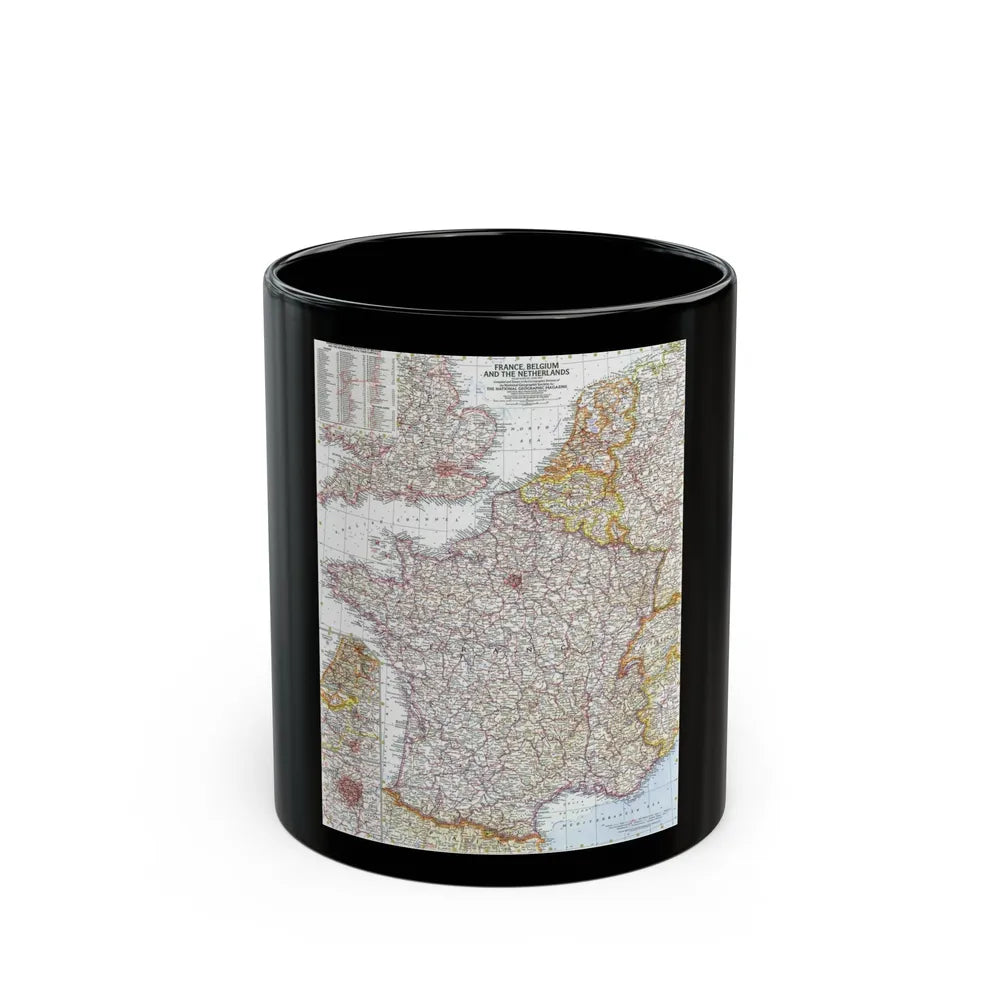 France, Belgium, and the Netherlands (1960) (Map) Black Coffee Mug-11oz-Go Mug Yourself