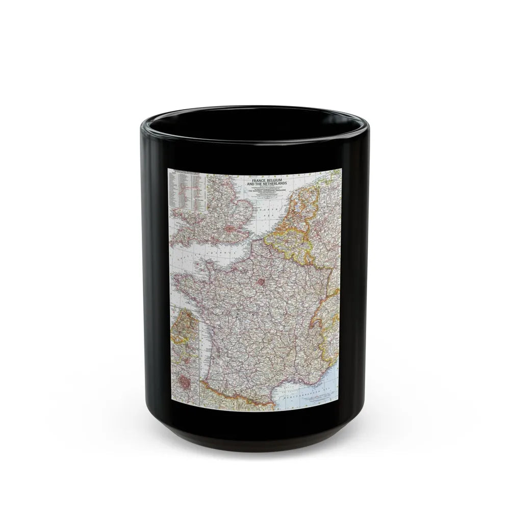 France, Belgium, and the Netherlands (1960) (Map) Black Coffee Mug-15oz-Go Mug Yourself