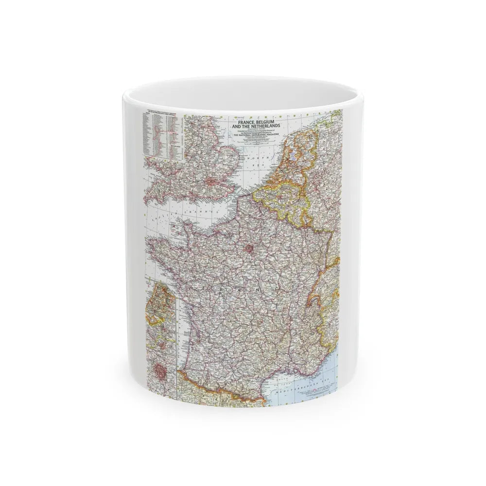 France, Belgium, and the Netherlands (1960) (Map) White Coffee Mug-11oz-Go Mug Yourself