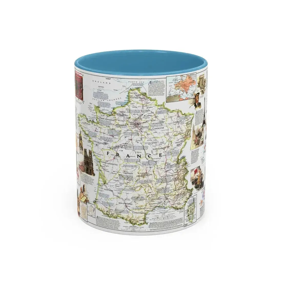 France- - Historical Evolution of a Nation (1989) (Map) Accent Coffee Mug 11oz Light Blue - Go Mug Yourself
