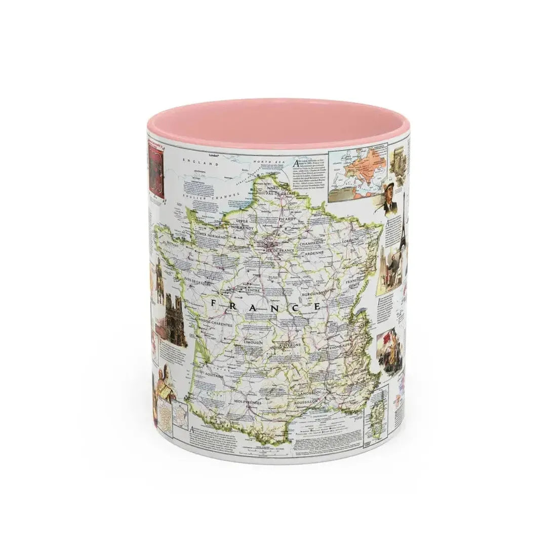 France- - Historical Evolution of a Nation (1989) (Map) Accent Coffee Mug 11oz Pink - Go Mug Yourself