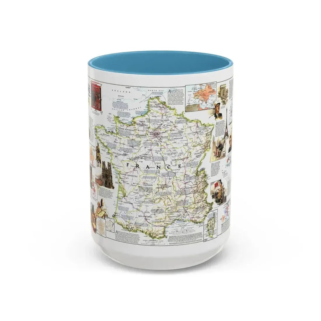 France- - Historical Evolution of a Nation (1989) (Map) Accent Coffee Mug 15oz Light Blue - Go Mug Yourself