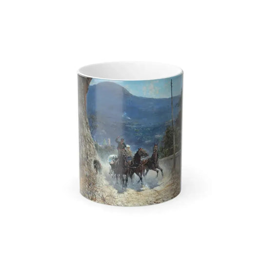 Francesco Mancini (1830-1905) Horses and Travelers Ascending an Italian Mountain Road - Oil on Canvas 1-0 - Color Changing Mug 11oz 11oz - Go Mug Yourself
