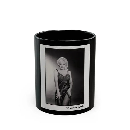 Francine York #170 - 8x10 B&W more recent most of body in night gown Glamour Photo Re-Print (Vintage Female Icon) Black Coffee Mug 11oz - Go Mug Yourself