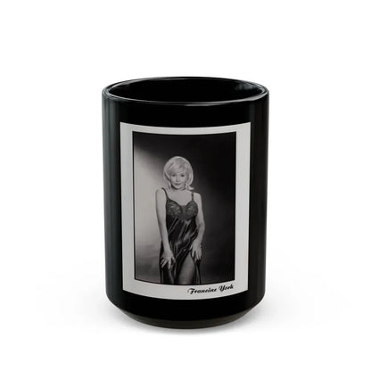 Francine York #170 - 8x10 B&W more recent most of body in night gown Glamour Photo Re-Print (Vintage Female Icon) Black Coffee Mug 15oz - Go Mug Yourself